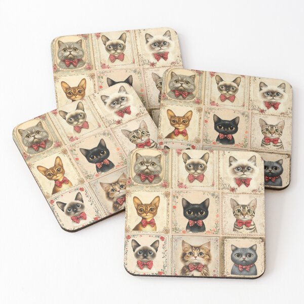 Item preview, Vintage Cats in Bow Ties Pattern designed and sold by SparkSpiral.