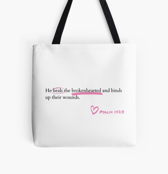 Wall Art Pink Christian Wall Art Trendy Pink Bible Verse Psalm 147:3 Bible Verse Wall Art Pink Quote Christian Girl Wall Art All Over Print Tote Bag