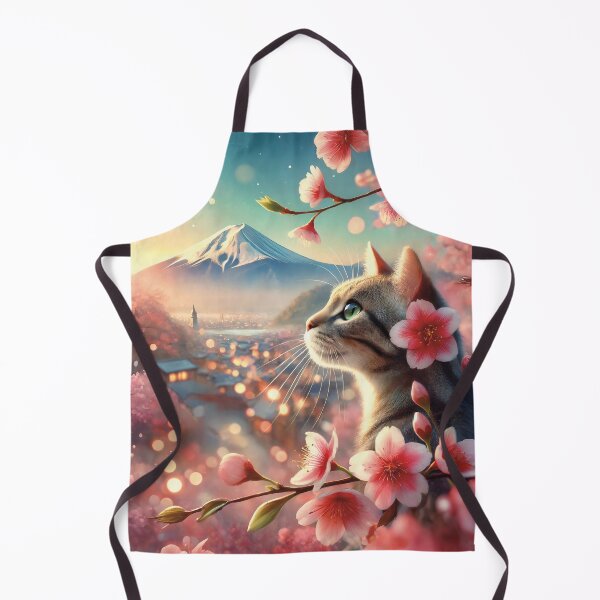 Item preview, Cat in Japan at Mount Fuji, surrounded by Sakura cherry blossom designed and sold by Celedrine-art.