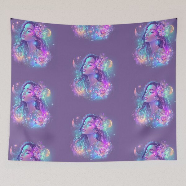 Item preview, A woman with a flower in her hair and a moon in the background designed and sold by natalidesign.