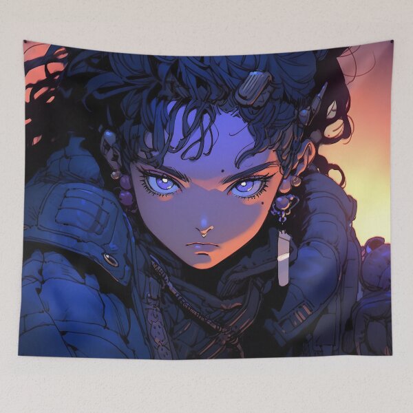 Item preview, Futuristic Blue Warrior Anime Girl designed and sold by bubblegoth.