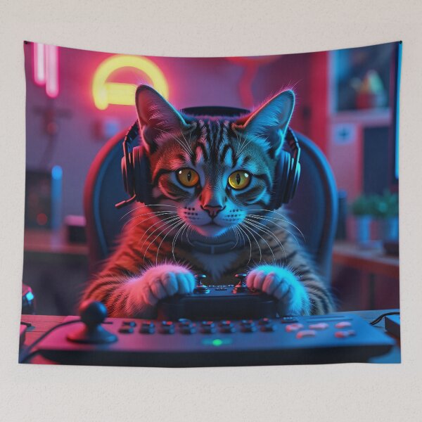Item preview, Cat playing video games on console designed and sold by WelSol.