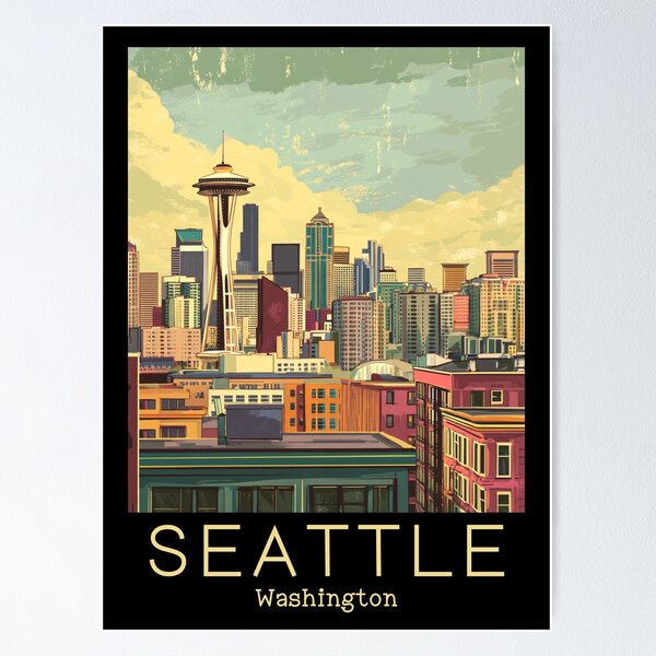 Item preview,  A Vintage Travel Illustration of Seattle - Washington - US designed and sold by GoodOldVintage.