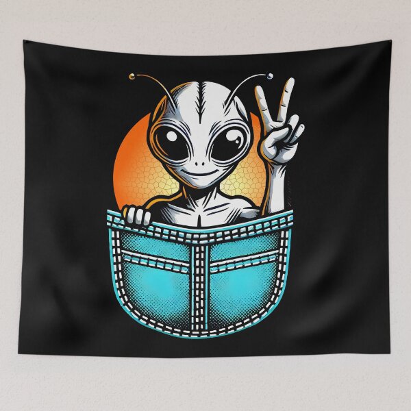 Item preview, Peaceful Alien in Pocket - Fun Sci-Fi Illustration for Space Lovers designed and sold by DrawHandArt.