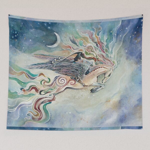 Item preview, Boy on a Winged, Ribbon-Tailed Horse – Fantasy Watercolor Painting by Alessandra Jann-Jordan, AJJ Arts designed and sold by AJJARTSLLC.