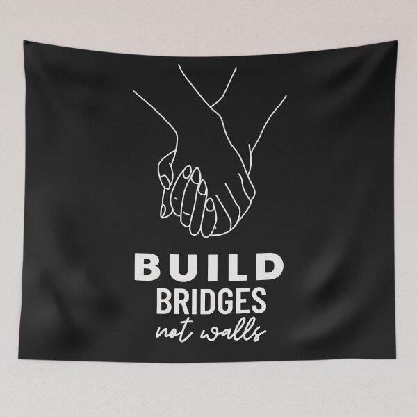 Item preview, Build Bridges Not Walls, Unity Peace Activist, Anti-Rasicm, Anti-Hate Positive Message, Anti-Bullying, Anti-Mobbing designed and sold by Anniko Art Studio.