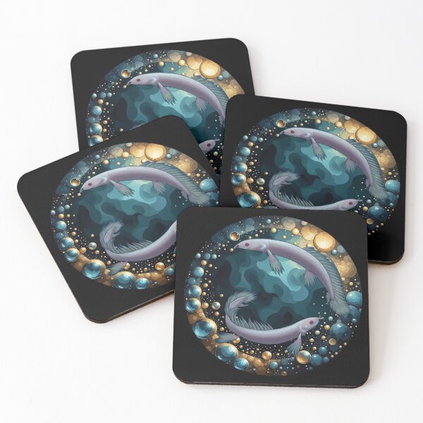 Item preview, Two Albino Senegal Bichirs Swimming In Bubbles Circle designed and sold by The Painted Druid.