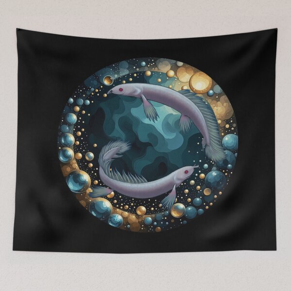 Item preview, Two Albino Senegal Bichirs Swimming In Bubbles Circle designed and sold by The Painted Druid.