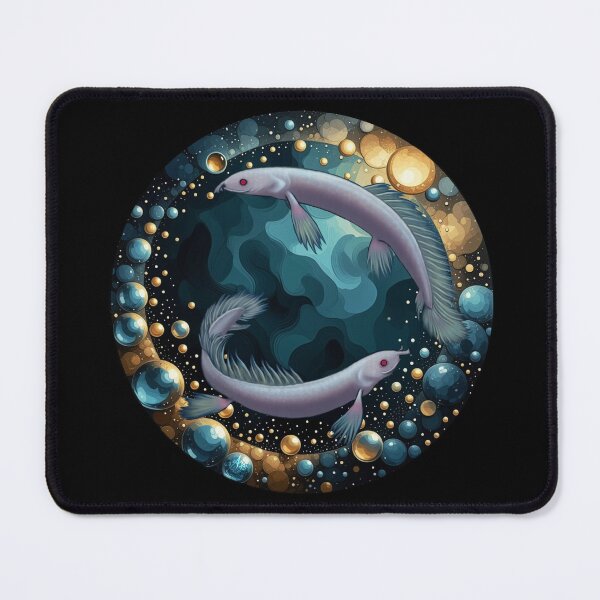 Item preview, Two Albino Senegal Bichirs Swimming In Bubbles Circle designed and sold by The Painted Druid.