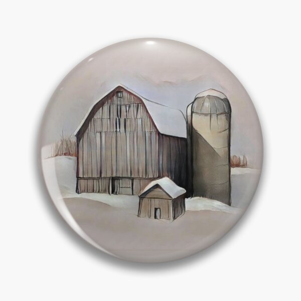 Item preview, Old Wooden Barn and Silo in Snow, Winter Scene designed and sold by JoyfulWhimsy.