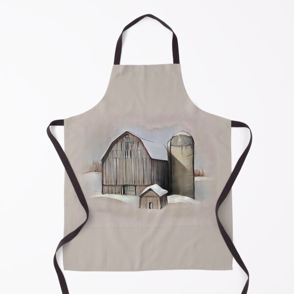 Item preview, Old Wooden Barn and Silo in Snow, Winter Scene designed and sold by JoyfulWhimsy.