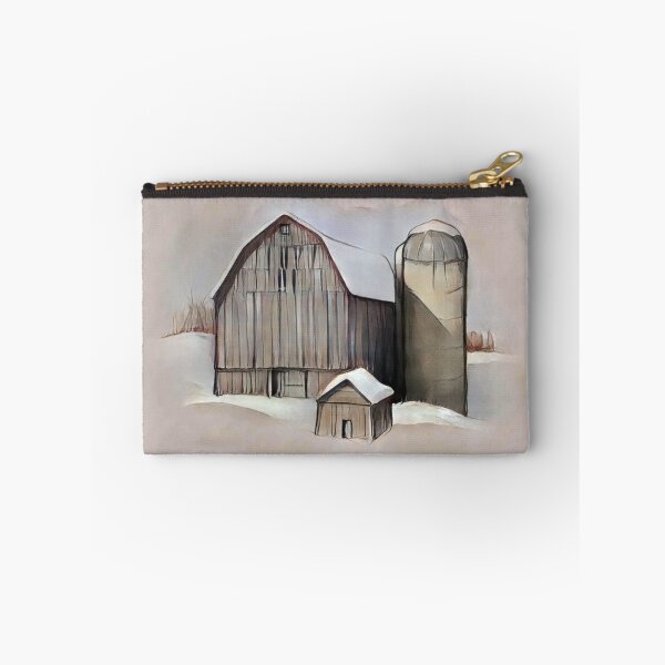 Item preview, Old Wooden Barn and Silo in Snow, Winter Scene designed and sold by JoyfulWhimsy.