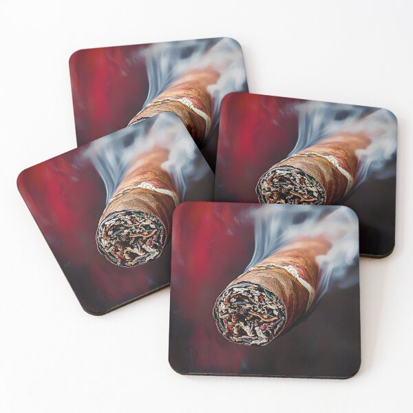 Item preview, Close-Up of Burning Cigar with Intricate Tobacco Details and Dramatic Red and Black Background Generative AI designed and sold by OlfactoART Studio.