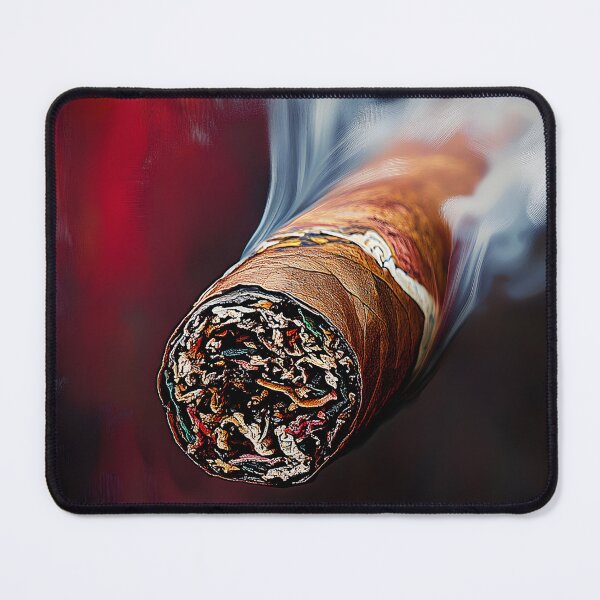 Item preview, Close-Up of Burning Cigar with Intricate Tobacco Details and Dramatic Red and Black Background Generative AI designed and sold by OlfactoART Studio.