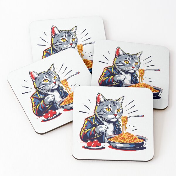 Item preview, Cat eating pasta with a magic fork designed and sold by Jambonfromage.