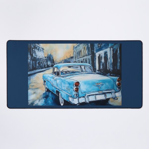 Item preview, Vintage Blue Car on a Quiet Havana Street with Timeless Charm and Contrasting Tones designed and sold by OlfactoART Studio.