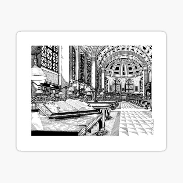 Vista previa del artículo con la obra «Biblioteca Pública de Boston-Dibujo de Bates Hall», diseñado y vendido por Conor Plunkett.