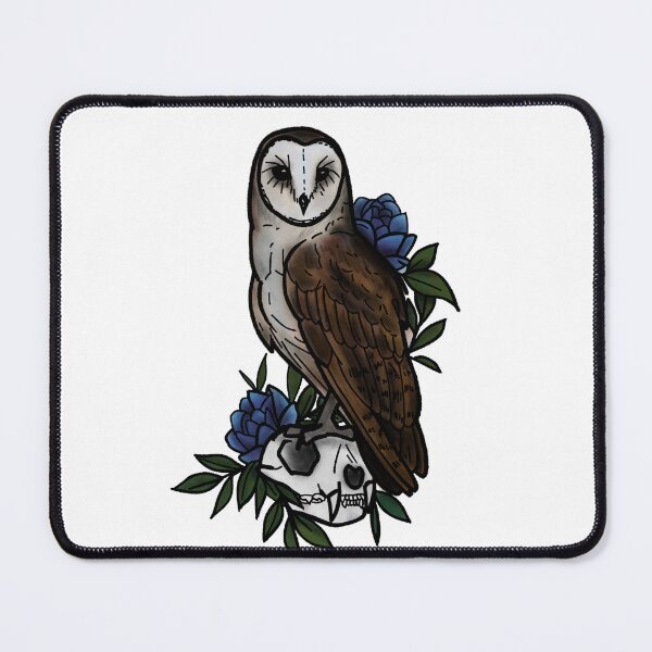 Item preview, Copy of Barn owl sitting on a cat skull tattoo style designed and sold by LeahcarsArt.