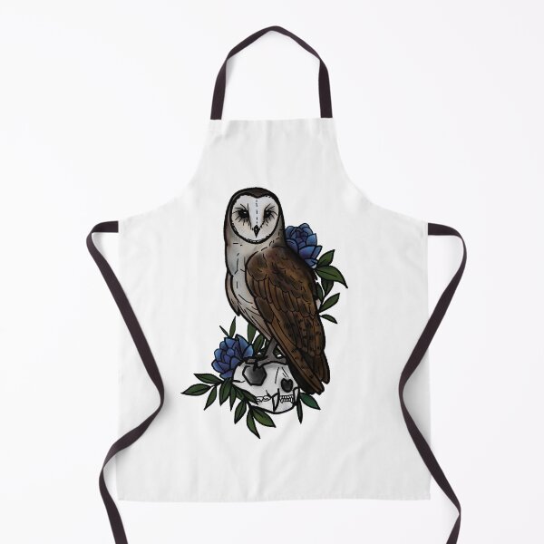 Item preview, Copy of Barn owl sitting on a cat skull tattoo style designed and sold by LeahcarsArt.