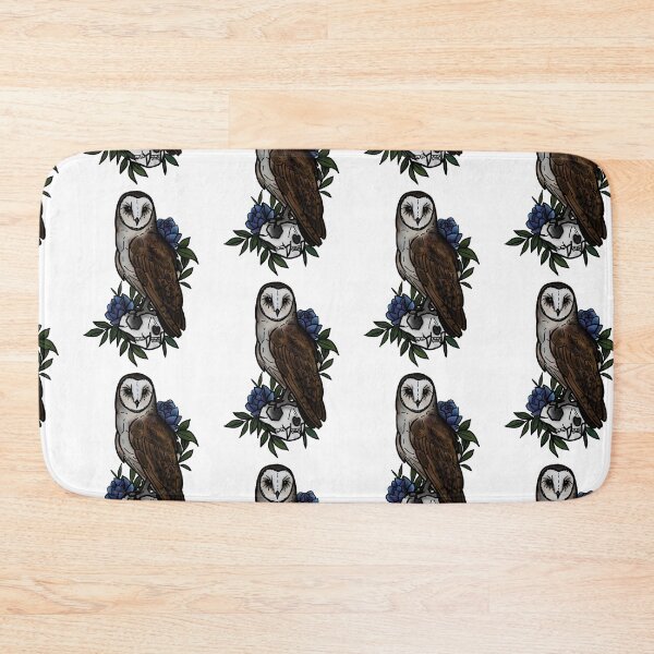 Item preview, Copy of Barn owl sitting on a cat skull tattoo style designed and sold by LeahcarsArt.