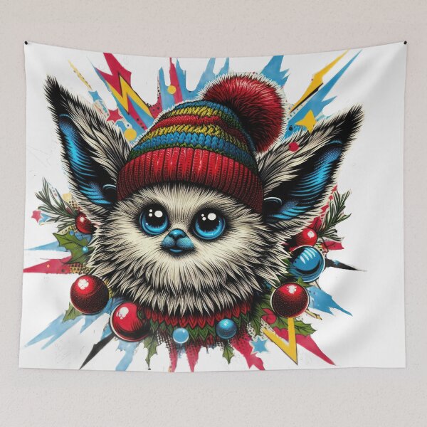 Item preview, Christmas Vintage pop art goblin with hat and tinsel,Christmas goblin,christmas animals,christmas Vintage designed and sold by Expressions-Sel.