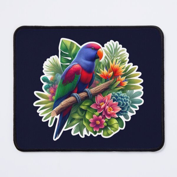 Item preview, Vibrant Eclectus Parrot with Tropical Foliage and Flowers Art Print designed and sold by Psycho-Crazy.