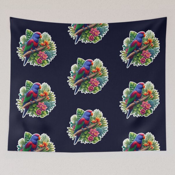 Item preview, Vibrant Eclectus Parrot with Tropical Foliage and Flowers Art Print designed and sold by Psycho-Crazy.