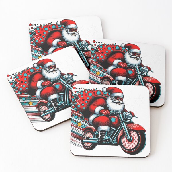 Item preview, Christmas Vintage pop art Santa Claus with motorbike and a sack on the back,Santa Claus ,christmas Vintage designed and sold by Expressions-Sel.