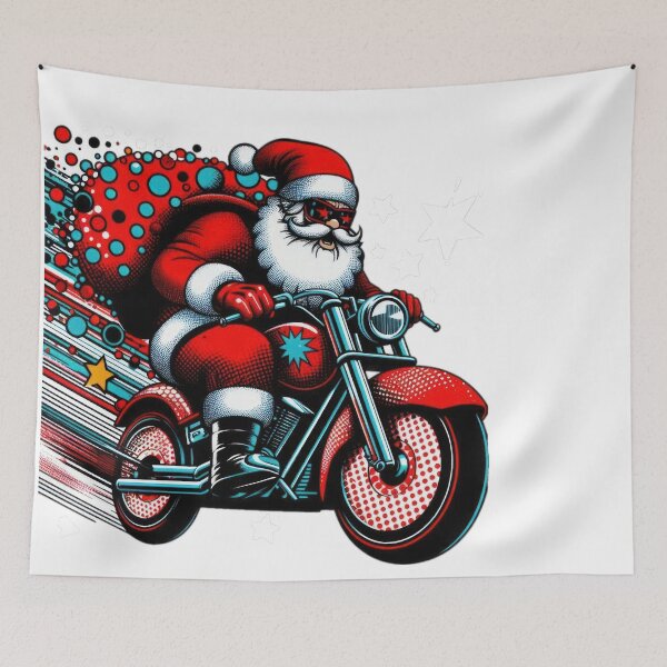 Item preview, Christmas Vintage pop art Santa Claus with motorbike and a sack on the back,Santa Claus ,christmas Vintage designed and sold by Expressions-Sel.