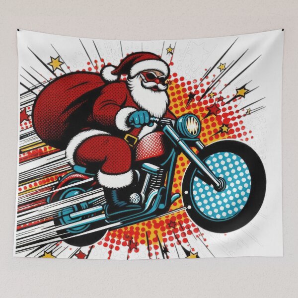 Item preview, Christmas Vintage pop art Santa Claus with motorcycle,Santa Claus ,christmas Vintage designed and sold by Expressions-Sel.