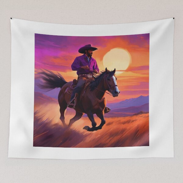 Item preview, Cowboy on a Horse Rides the Plains at Sunset designed and sold by Niko Pantele.