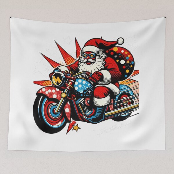Item preview, Christmas Vintage pop art Red Santa Claus with motorbike,Santa Claus ,christmas Vintage designed and sold by Expressions-Sel.