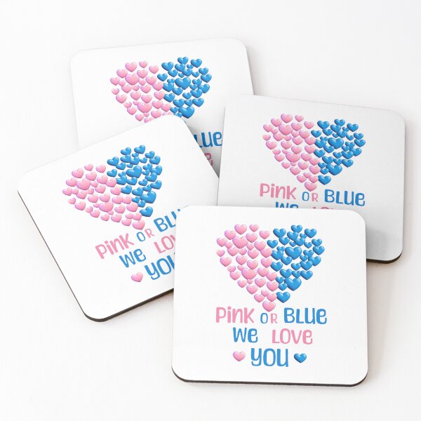 Item preview, Pink or blue, Gender reveal, baby announcement, pink hearts, blue hearts, designed and sold by CammiesShop.