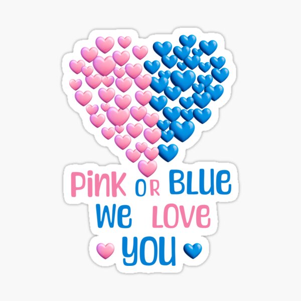 Item preview, Pink or blue, Gender reveal, baby announcement, pink hearts, blue hearts, designed and sold by CammiesShop.