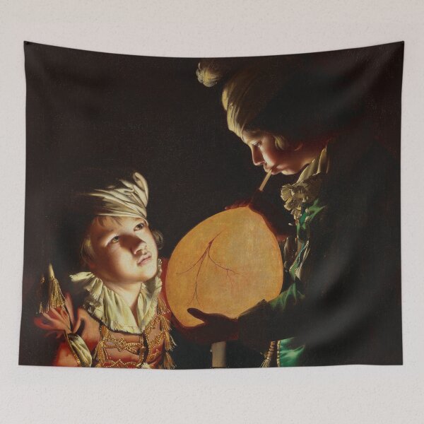 Item preview, Two Boys with a Bladder 1767 by Joseph Wright of Derby, british, Romantic Era designed and sold by HistoryOnWalls.
