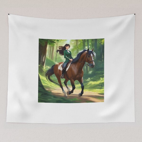 Item preview, Brunette Woman on a Horse Rides in the Forest designed and sold by Niko Pantele.