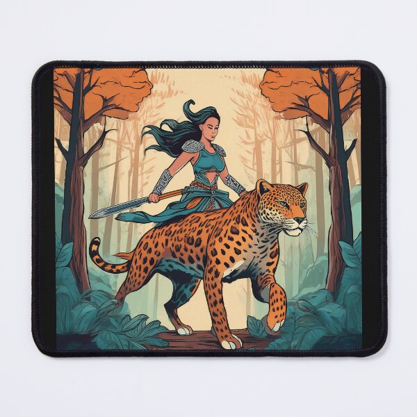 Item preview, Warrior Princess Rides a Leopard in the Forest designed and sold by Niko Pantele.