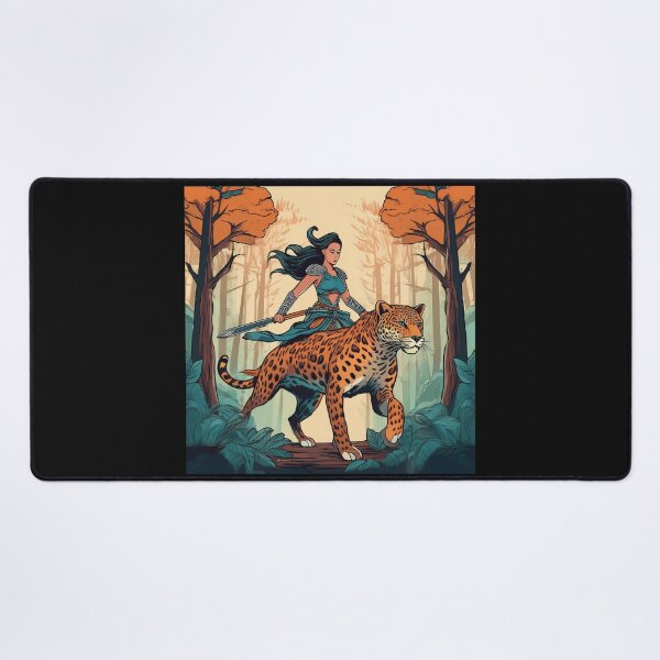 Item preview, Warrior Princess Rides a Leopard in the Forest designed and sold by Niko Pantele.