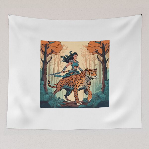 Item preview, Warrior Princess Rides a Leopard in the Forest designed and sold by Niko Pantele.