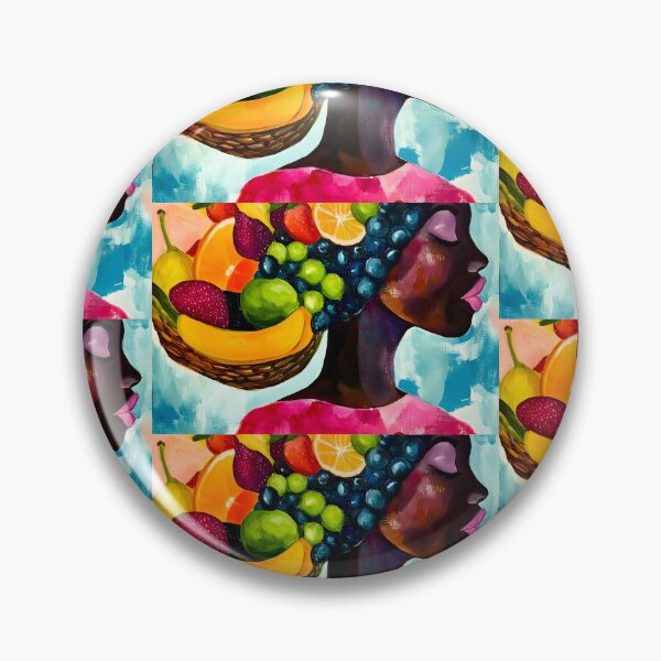 Item preview, Tropical Woman with Colorful Fruits Woven into Hair in Bright Pink, Orange, and Green designed and sold by OlfactoART Studio.