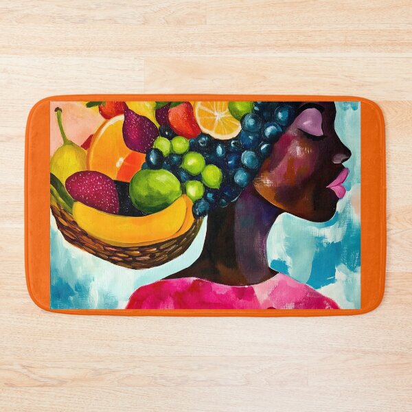 Item preview, Tropical Woman with Colorful Fruits Woven into Hair in Bright Pink, Orange, and Green designed and sold by OlfactoART Studio.