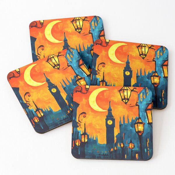 Item preview, Ramadan in London Featuring Crescent Moon and Big Ben Illuminated by Street Lamps designed and sold by OlfactoART Studio.