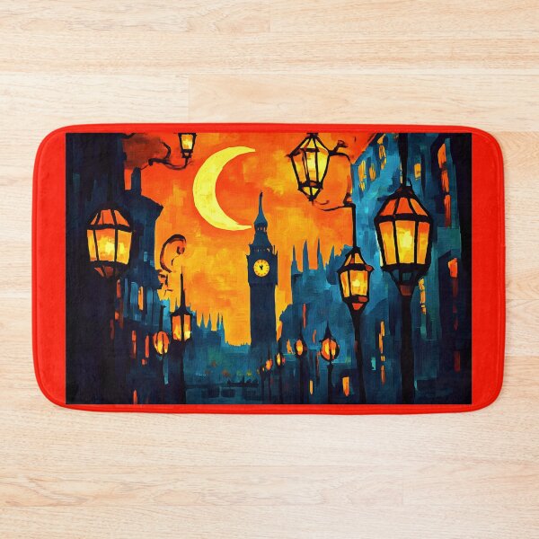 Item preview, Ramadan in London Featuring Crescent Moon and Big Ben Illuminated by Street Lamps designed and sold by OlfactoART Studio.
