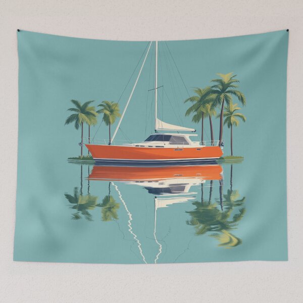 Item preview, SAILING PARADISE FREEDOM SAIL BOAT PALM TREES designed and sold by NikoDeeko.