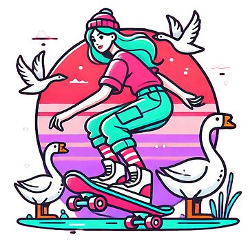 Artwork thumbnail, Cool girl Skateboarding with Goose by Coollzone