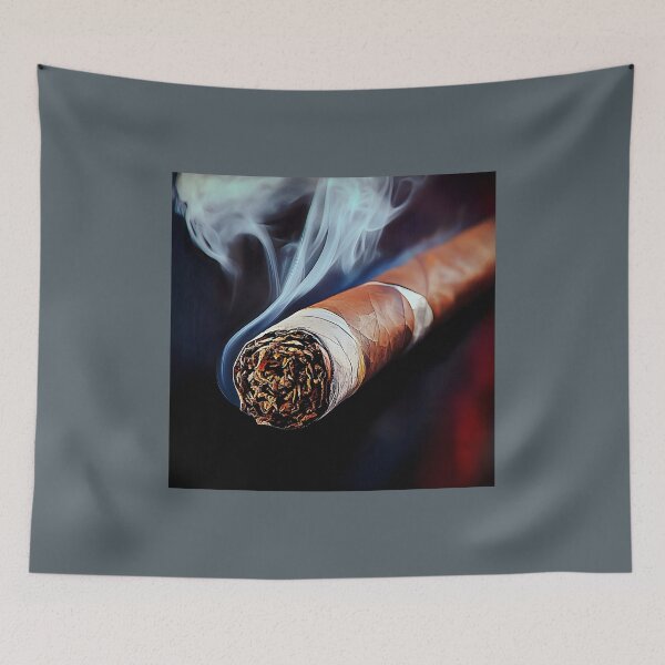Item preview, Digital AI Art of a Cigar Emitting Delicate Smoke Against Dark Background, Highlighting Intricate Structure designed and sold by OlfactoART Studio.