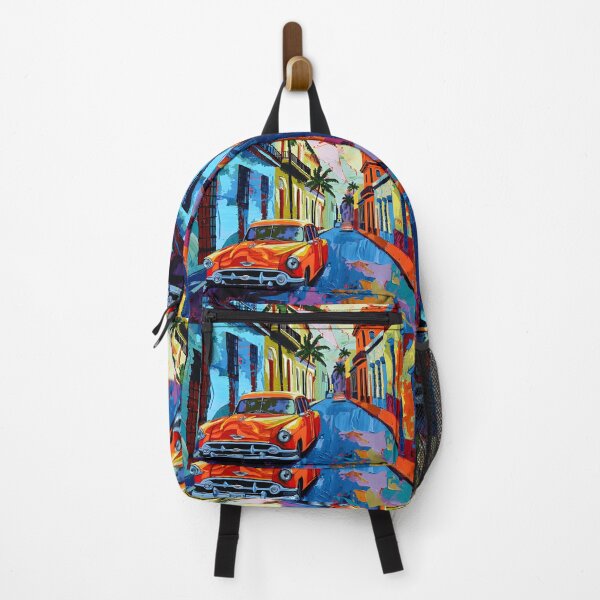 Item preview, Classic Car in Vibrant Havana Street with Colorful Colonial Buildings and Swaying Palms designed and sold by OlfactoART Studio.