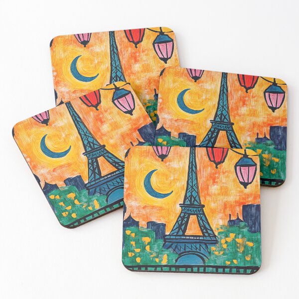 Item preview, Eiffel Tower Shines Under Ramadan Crescent Moon with Lanterns and a Fiery Orange Sky designed and sold by OlfactoART Studio.