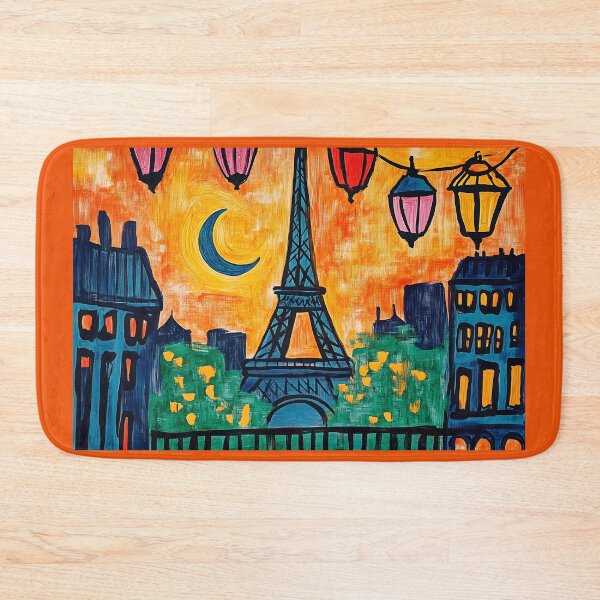 Item preview, Eiffel Tower Shines Under Ramadan Crescent Moon with Lanterns and a Fiery Orange Sky designed and sold by OlfactoART Studio.