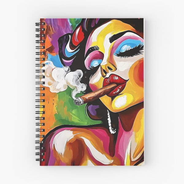 Item preview, Vibrant Woman with Exaggerated Makeup Enjoying Cigar Against Classic Havana Car and Lively Colors designed and sold by OlfactoART Studio.